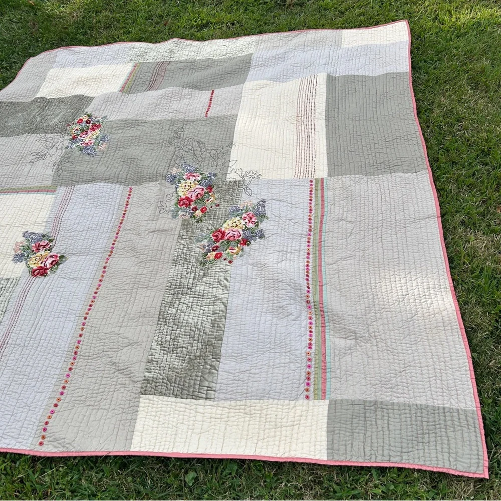 Address Home Decor Patchwork Quilt 88 X85 Floral Sequins Buttons Bohemian Style